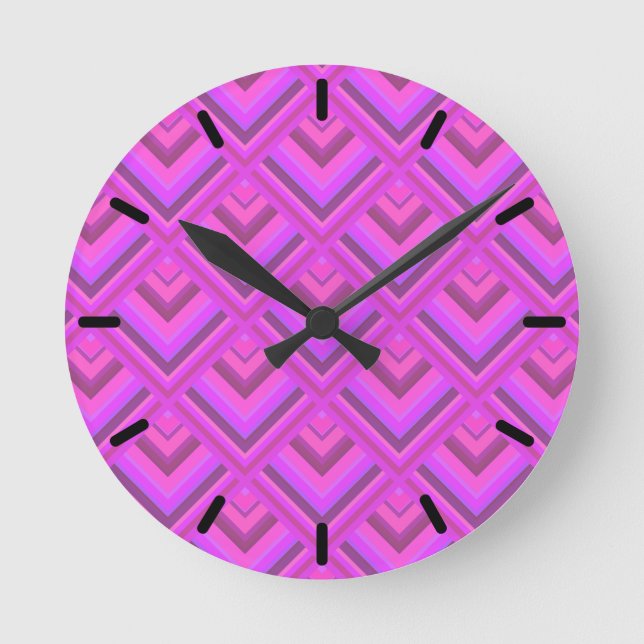 Horloge Ronde Motif à l'échelle des rayures roses (Recto)