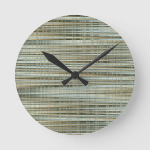 Horloge Ronde Motif à rayures turquoise et or