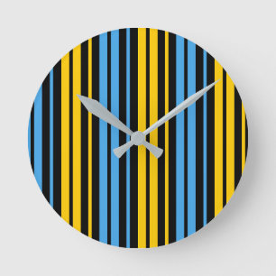 Horloge Ronde Motif à rayures verticales jaunes bleues et noires