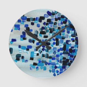 Horloge Ronde Motif abstrait bleu de carré d'aquarelle de Teal