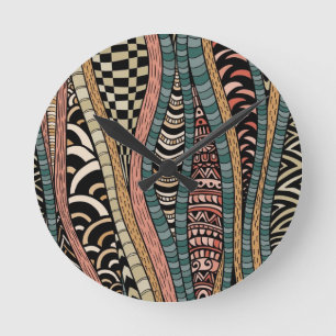 Horloge Ronde Motif abstrait dans le style ethnique