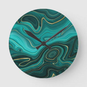 Horloge Ronde Motif Abstrait Turquoise Luxe Glamour