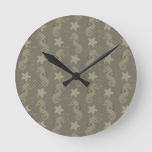 Horloge Ronde Motif Antique Seahorse Et Starfish
