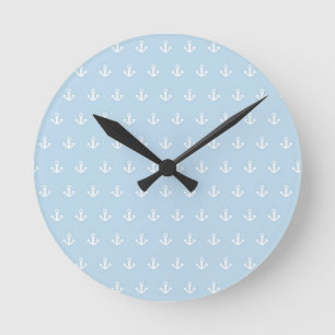 Horloge Ronde Motif avec ancrages blancs sur bleu
