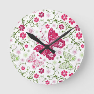 Horloge Ronde Motif blanc floral