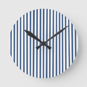 Horloge Ronde Motif blanc rayé bleu marine