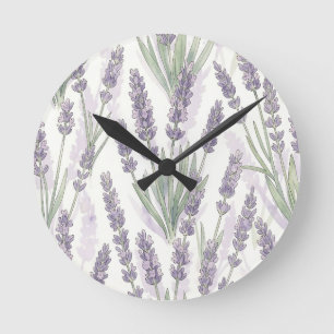 Horloge Ronde Motif botanique à l'aquarelle de brins de lavande