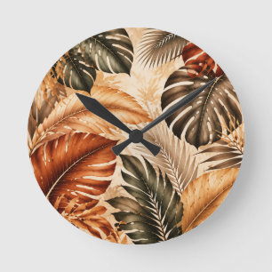 Horloge Ronde Motif botanique tropical Monstera d'automne