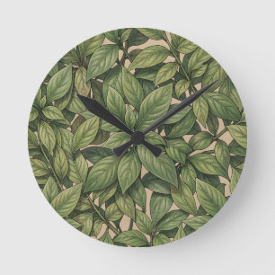 Horloge Ronde Motif botanique vert feuille sans couture vintage