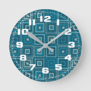 Horloge Ronde Motif Carré Blue Granny