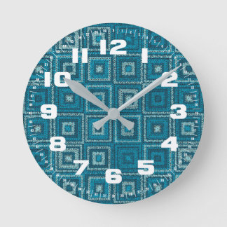 Horloge Ronde Motif Carré Blue Granny