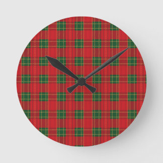 Horloge Ronde Motif carreau rouge de Noël | Conception festive e