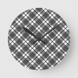 Horloge Ronde Motif carreaux Glen mince noir et blanc