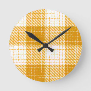 Horloge Ronde Motif carreaux jaune et blanc gras à carreaux