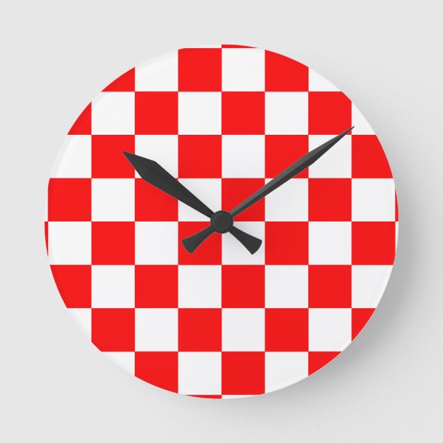 Horloge Ronde Motif chèque À damiers blanc rouge (Recto)