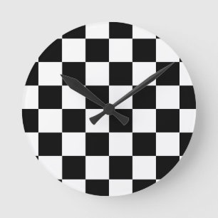 Horloge Ronde Motif chèque À damiers noir blanc