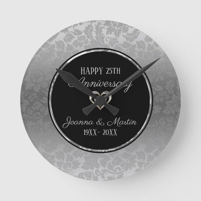 Horloge Ronde Motif damas à dégradé argenté pour anniversaire de (Recto)