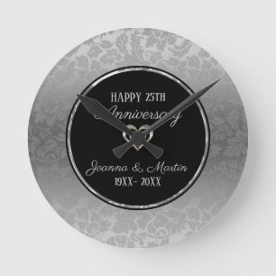 Horloge Ronde Motif damassé de dégradé argenté pour anniversaire
