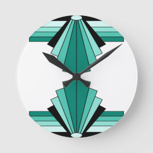 Horloge Ronde Motif d'art déco en verts