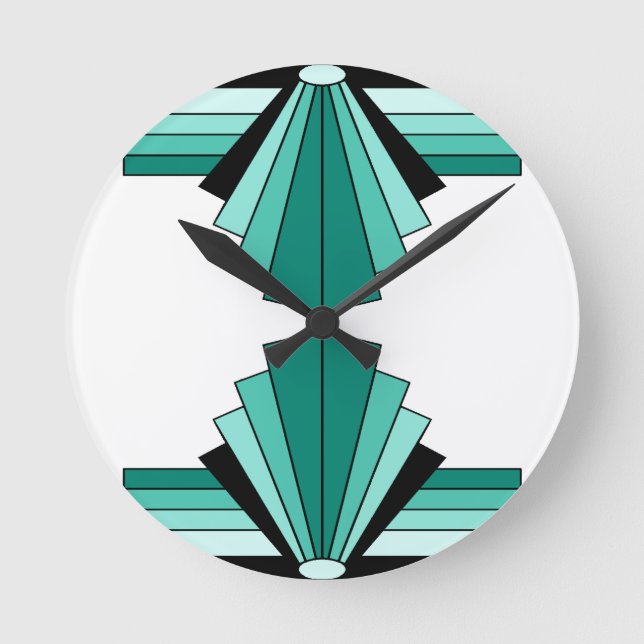 Horloge Ronde Motif d'art déco en verts (Recto)