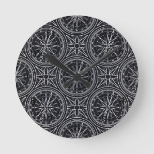 Horloge Ronde Motif de boussole de rose de vent