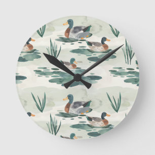 Horloge Ronde Motif de canards d'aquarelle mignonne