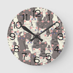 Horloge Ronde Motif de chats blancs et gris