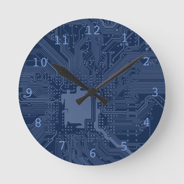 Horloge Ronde Motif de circuit Geek bleu (Recto)