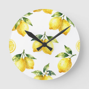 Horloge Ronde Motif de citron à l'aquarelle