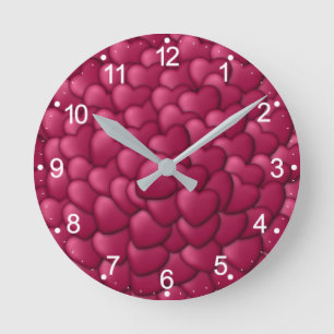 Horloge Ronde Motif de coeurs rouges 3D romantiques-32322
