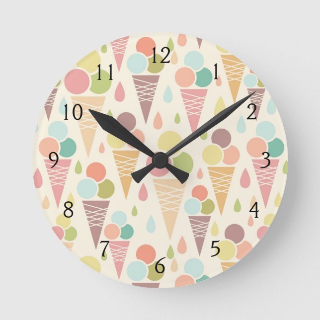 Horloge Ronde Motif de cornets de crème glacée (Recto)