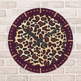 Horloge Ronde Motif de crème Brown de peau de léopard -