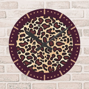 Horloge Ronde Motif de crème Brown de peau de léopard -