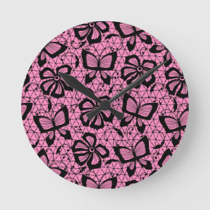 Horloge Ronde motif de dentelle avec des papillons
