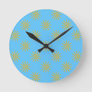 Horloge Ronde motif de dessin 3D Jaune Sun