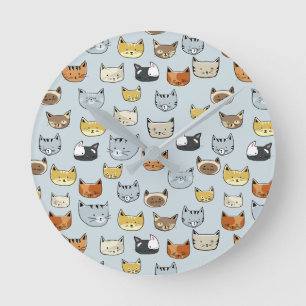 Horloge Ronde Motif de Doodle visage de chat
