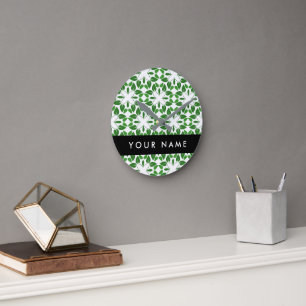 Horloge Ronde Motif de feuille, feuilles vertes, votre nom