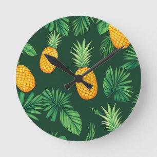Horloge Ronde Motif de feuilles d'ananas tropical