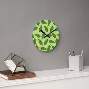 Horloge Ronde Motif De Feuilles, Motif De Feuilles, Feuilles De 