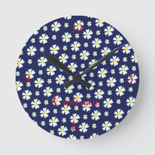 Horloge Ronde Motif de fleurs blanches Thunder_Cove 