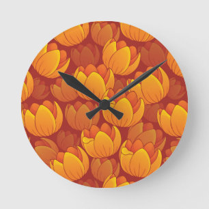 Horloge Ronde Motif de fleurs d'or
