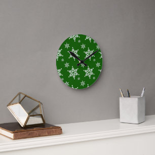 Horloge Ronde Motif de flocon de neige, Flakes blancs, Neige, Ve