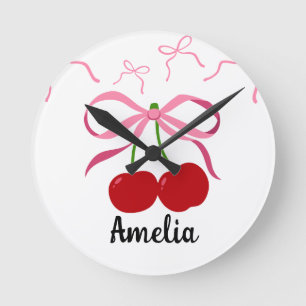 Horloge Ronde Motif de fruits Cerises Rouges 