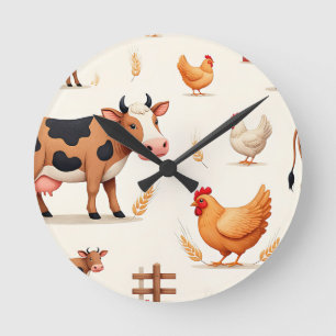 Horloge Ronde Motif de grange d'animaux de ferme mignons