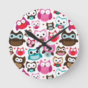 Horloge Ronde motif de hibou coloré