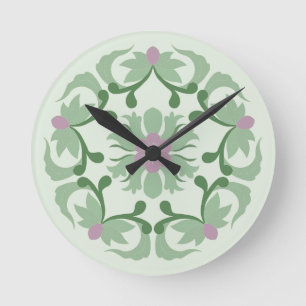Horloge Ronde motif de lotus vert vintage