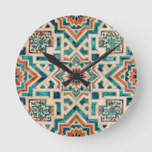 Horloge Ronde Motif de mosaïque marocaine