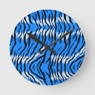 Horloge Ronde Motif de peau d'animal Tigre Bleu