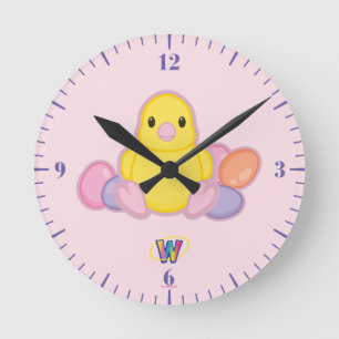 Horloge Ronde Motif de poussin de ressort de Lil
