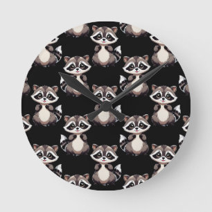 Horloge Ronde Motif de Raton Laveur Noir Design 